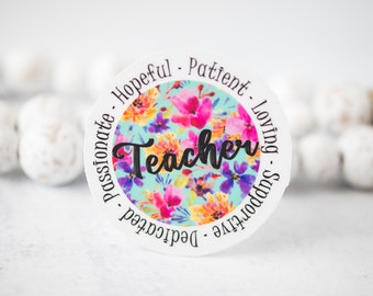 Teacher Sticker, Teacher Decal For Car, Clear Label, Floral Teacher Label, Education Decal, Flower Vinyl Decal, Teacher Labor Day Sticker