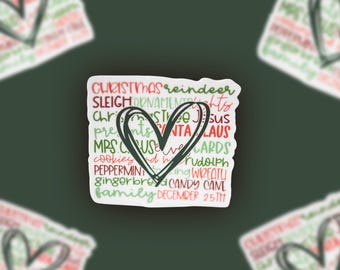 Christmas Heart Sticker, Winter Style Gifts, Clear Christmas Sticker, Stocking Stuffer, Small Gift, Laptop  Stickers, Water Bottle Stickers