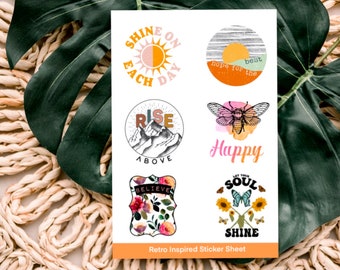 Retro Sticker Sheet, Boho Stickers, Retro Stickers, Kindness Stickers, Inspiring Stickers, Gift For Her