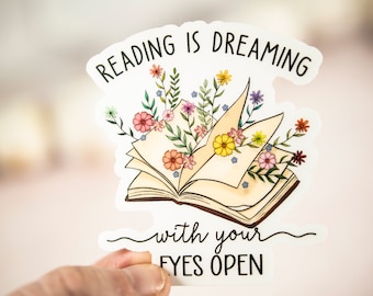 Reading Is Dreaming With Your Eyes Open Sticker, Bookish Decal, Stickers About Reading, Journal Sticker, Booktok Stickers, Kindle Stickers