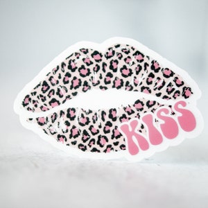 Kiss Sticker, Leopard Lips Sticker, Vinyl Sticker, Girly Sticker, Waterproof Sticker, Waterbottle Decal, Laptop Sticker, Mug Sticker, Phone