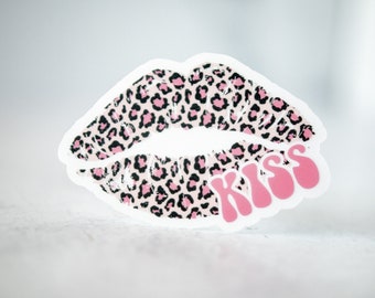 Kiss Sticker, Leopard Lips Sticker, Vinyl Sticker, Girly Sticker, Waterproof Sticker, Waterbottle Decal, Laptop Sticker, Mug Sticker, Phone