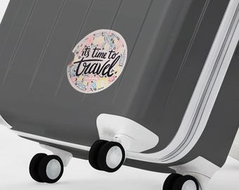 It's Time To Travel Vinyl Sticker, Luggage Stickers, Travel Stickers, Vacation Decal, Girly Laptop Label, Camper Sticker, Travel Journal