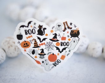 Halloween Heart Sticker, October Vibes Sticker, Witchy Decal, Boo Label, Spooky Decal, Fall Car Sticker, Die Cut Sticker, Vinyl Sticker