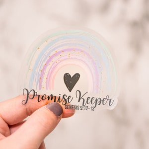 Promise Keeper Sticker, Christian Sticker, Rainbow Vinyl Decal, Clear Sticker, Aesthetic Decal, Water Bottle Label, Religious Sticker, Bible