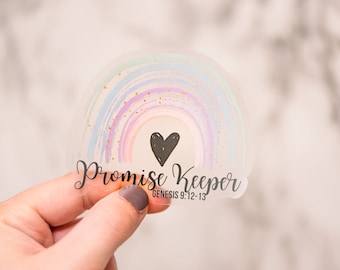 Promise Keeper Sticker, Christian Sticker, Rainbow Vinyl Decal, Clear Sticker, Aesthetic Decal, Water Bottle Label, Religious Sticker, Bible