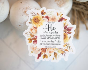 2 Corinthians 9:10 Encouraging Christian Sticker, Bible Verse Sticker, Scripture Sticker, Religious Vinyl Sticker, Water Bottle Decal