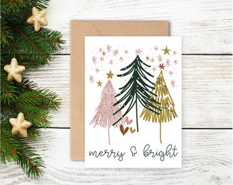 Christmas Card, Holiday Card, Blank Linen Paper Card, Paper Printed Greeting Card , Cute Greeting Card, Funky Christmas Card, Envelope Card