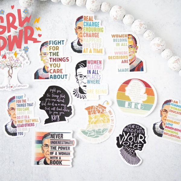 Stickerpakket van 12, feministische stickers, waterflessticker, RBG stickerpakket, stickers voor laptop, internationale Vrouwendag, empowerment