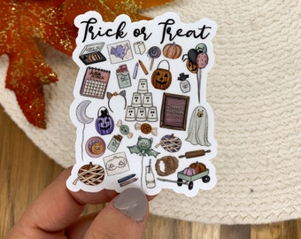 Trick Or Treat Sticker, Halloween Decal, Spooky Sticker, Waterproof Decal, Water Bottle Decal, Window Sticker, Gothic Sticker, Car Decal