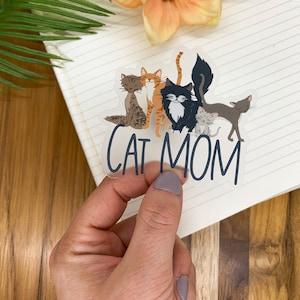 Sticker maman chat, Étiquette transparente chats, Sticker amoureux des animaux, Sticker Kindle, Stickers chat pour ordinateur portable, Étiquette de bouteille d'eau, Sticker chaton, Sticker pour voiture