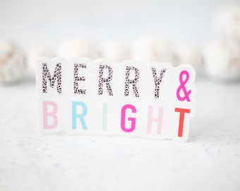 Merry And Bright Sticker, Christmas Mug Decal, Stocking Stuffer, Waterproof Label, Small Gift, Water Bottle Sticker, Holiday Decor