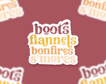 Boots Flannels Bonfires S'mores Sticker: Waterproof Fall Car Decal