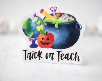 Trick Or Treat Teacher Clear Vinyl Sticker, Water Bottle Stickers, Winter Sticker, Computer Label, Planner Decal, Car Sticker, Waterproof