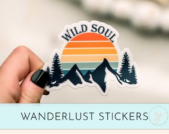 Wild Soul Sticker, Mountain Decal, Colorful Vinyl Sticker, Wanderlust Decal, Water Bottle Sticker, Adventure Decal, Bike Sticker, Nature