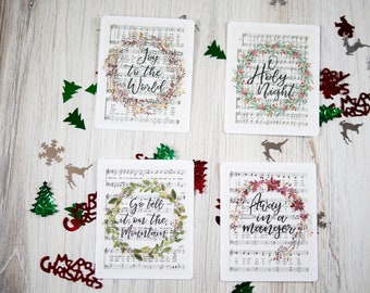 Christmas Christian Sticker 4 Pack of Hymns, Bible Journaling Stickers, Holiday Gift Supplies, Religious Stickers, Sticker Pack, Bible Verse