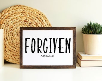 Forgiven, 1 John 2:12 Print, Christian Print, Religious Print, Bible Verse Print, Scripture Print, Inspirational Quote Poster, Floral Print