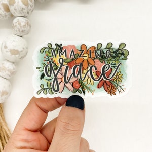 Amazing Grace Decal, Die Cut Sticker, Floral Label, Religious Decal, Christian Stickers, Grace Label, Waterproof Stickers, Laptop Decal