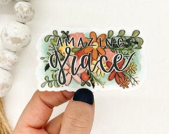 Amazing Grace Decal, Die Cut Sticker, Floral Label, Religious Decal, Christian Stickers, Grace Label, Waterproof Stickers, Laptop Decal