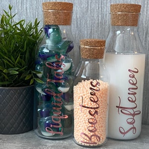 Glass Jar with Cork Lid | Personalised Laundry Storage Bottle | 1L or 500ml  | Mrs Hinch Inspired Home Organisation