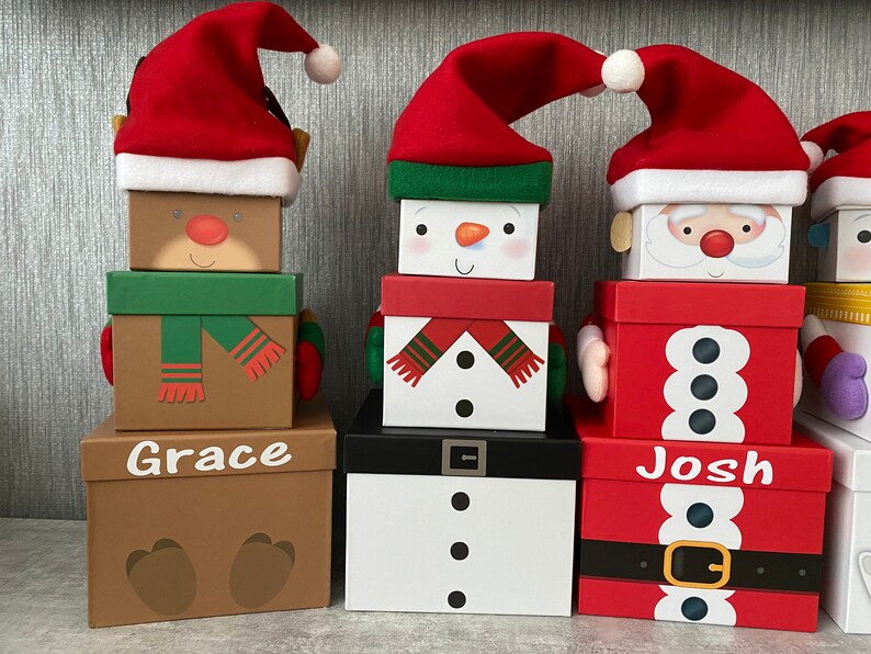 Christmas Personalised Stacking Gift Boxes Santa Reindeer Etsy
