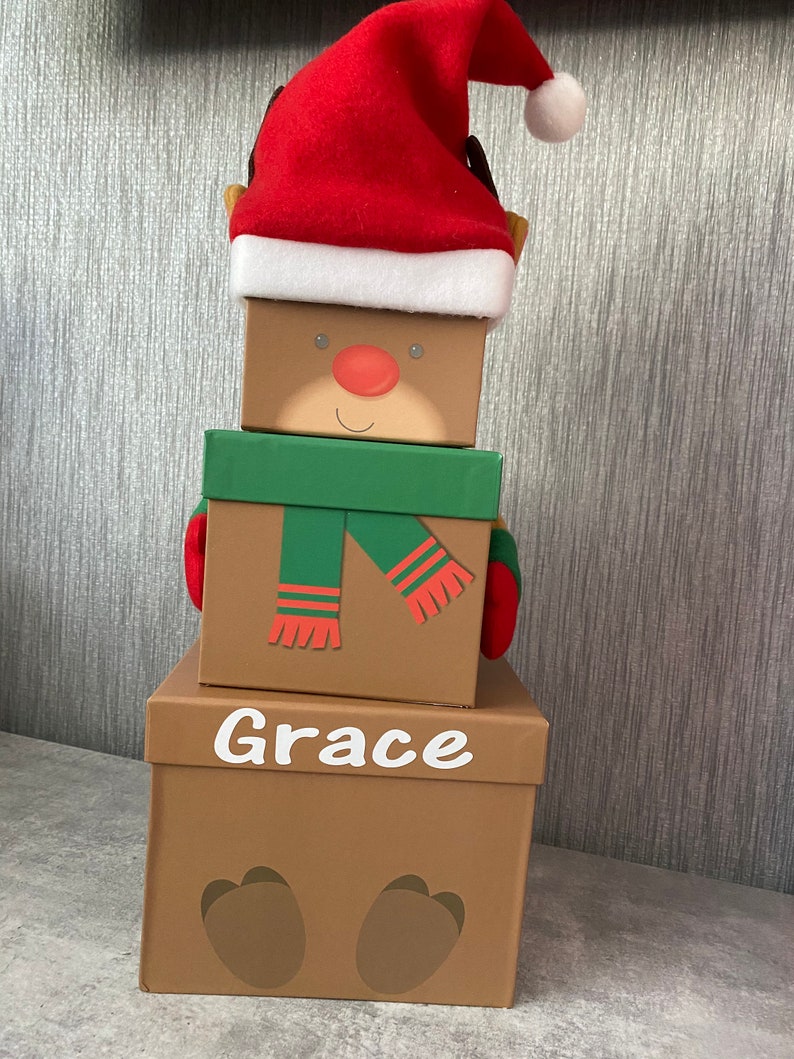 Christmas Personalised Stacking Gift Boxes Santa Reindeer Etsy