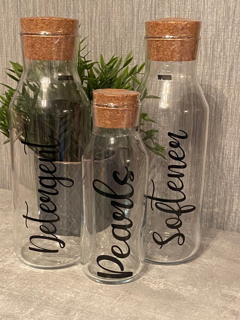 Glass Jar with Cork Lid Personalised Laundry Storage Bottle Etsy