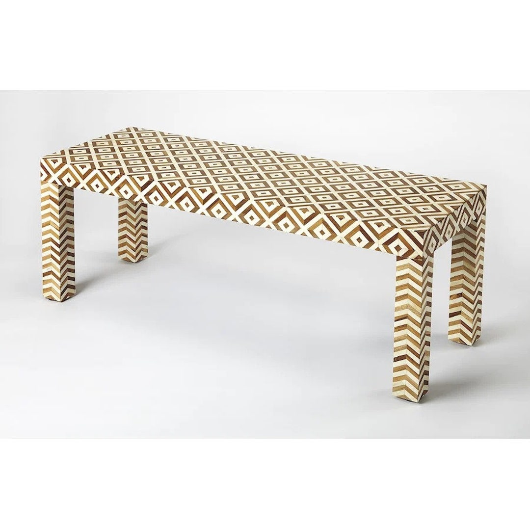 Wood and Bone Inlay Bench Etsy