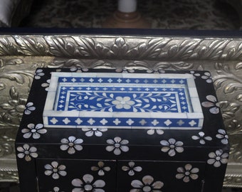 bone inlay tray 30 x 15 x 2.5cm blue decorative serving tray
