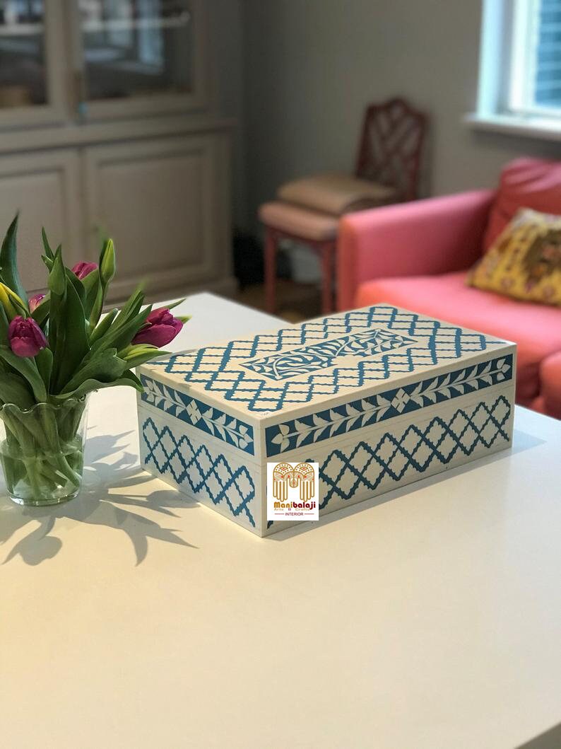 Handmade Bone Inlay Jewelery Box Beautiful Jewelery Box Muti-Purpose Bone Inlay Box Beautifully Crafted Attractive Box