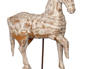 Handcrafted Antique Horse Statue Sculpture Wood Carved Unique Indian Home Decorative