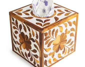 wood inlay tissue box cover
