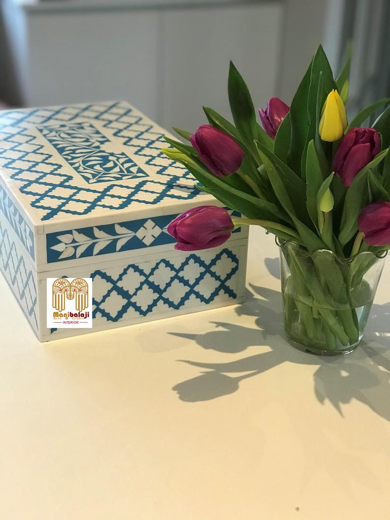 Handmade Bone Inlay Jewelery Box Beautiful Jewelery Box Muti-Purpose Bone Inlay Box Beautifully Crafted Attractive Box