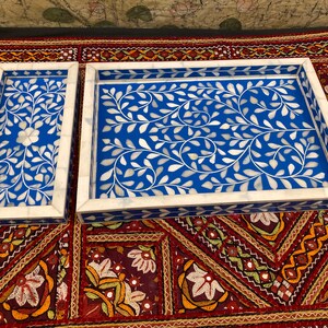 bone inlay tray, Set of 2 blue color