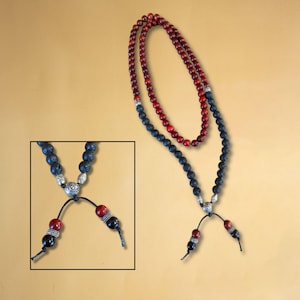 Handmade Rosewood & Lava Stone Mala Necklace - 108 Beads, Silver Accents, Diffuser for Essential Oils, Meditation and Mindfulness Gift