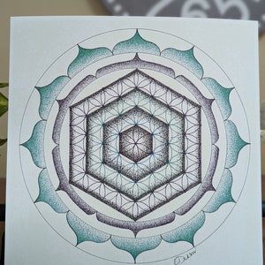 Depth of Life - Sacred Geometry Art Print | Spiritual Wall Decor | Mandala Flower of Life Drawing | Mindful Home Artwork | Hexagon Grid