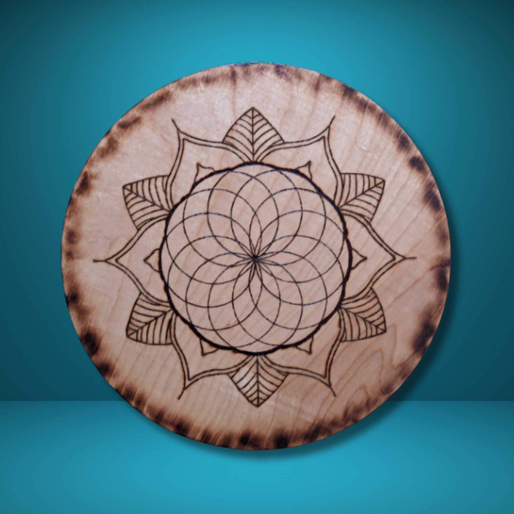 Pyrography Lotus Torus Mandala Wood Art - Sacred Geometry Pyrography | Hand Burned ...