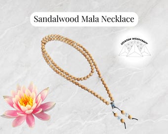 108 Bead Sandalwood Mala Necklace with Tree of Life Charms - Hand Knotted Prayer Beads for Meditation and Mindfulness