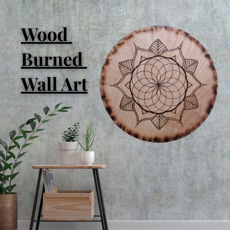 Pyrography Lotus Torus Mandala Wood Art - Sacred Geometry Pyrography | Hand Burned ...