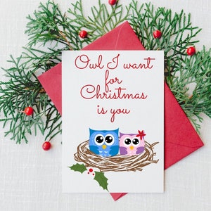 Hibou que je veux pour Noël c'est toi carte pliable imprimable