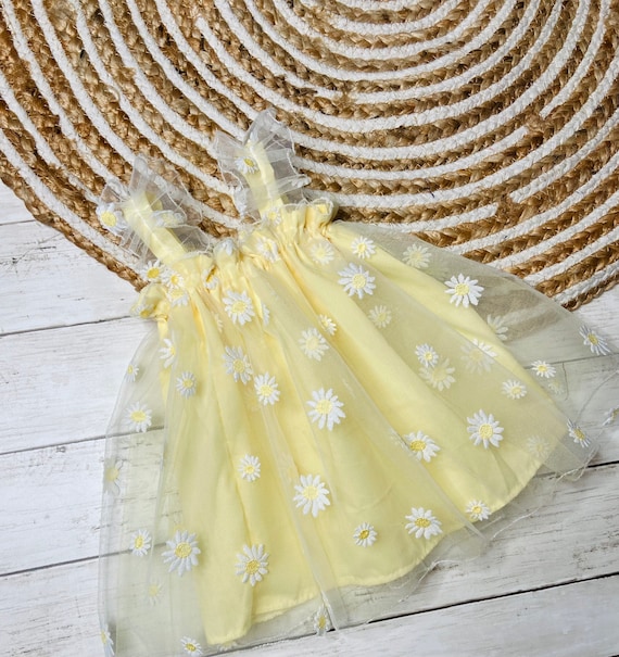 Girls Baby, Toddler Spring Embroidered Daisy Ruffle Tulle Dress