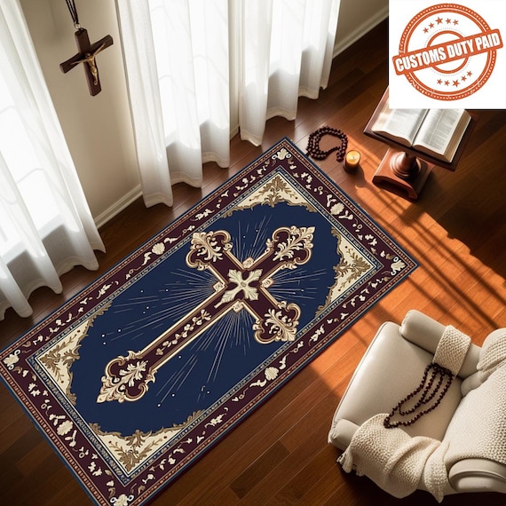 Personalized Gift Christian Prayer Rug, Cross Symbol Pray Mat Corner Decor, Catholic Praying Rug, Christian Gift for Him, Gift for Her