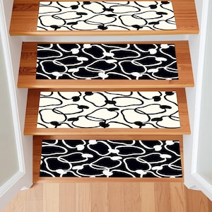 Black and White Stair Treads: Modern Non-Slip Step Rugs