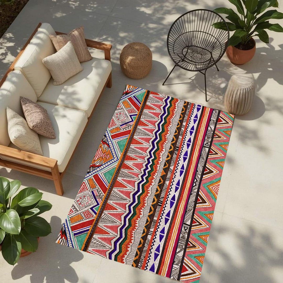 Outdoor Arabic Rug Design African Pattern Outdoor Rug: Weather-resistant Garden Decor Patio Rug ...