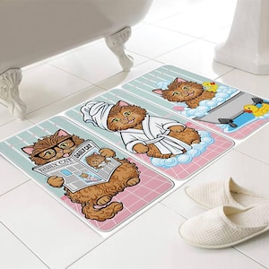 Lustige Katzen-Muster-Badematte zur Verbesserung Ihrer Badezeit, niedliche Katzen-Badezeit! Lustige Badematte, Badematte, Puffy Badteppich, leicht zu reinigende Matte