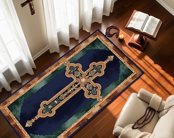 Custom Christian Pray Rug, Cross Symbol Prayer Mat, Praying Corner Decor, Christian Gift for Her, Orthodox Gift for Him