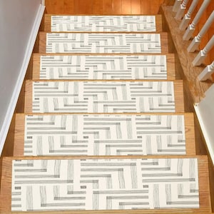Black and White Stair Treads: Non-Slip Polyester Step Rugs