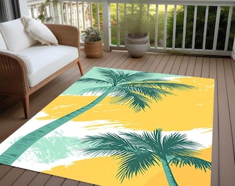 Tropical Palm Tree Outdoor Rug: Waterproof Patio Deck Decor