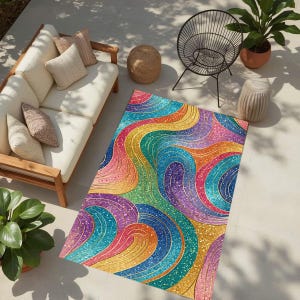 Vibrant Outdoor Rug,Maximalist  Garden Decor, Outdoor Washable Rug, Area Rug, Garden Patio Area, Utility Mat,  Poolside Area Rug,Garden Rug