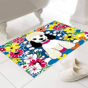Cute Dog Bath Time!Fun Bath Mat,Bathmat,Puffy Bath rug,Easy to clean,Etsy Trending Rug,bathroom rug, Poodle Print Rug,,Colorful Rug